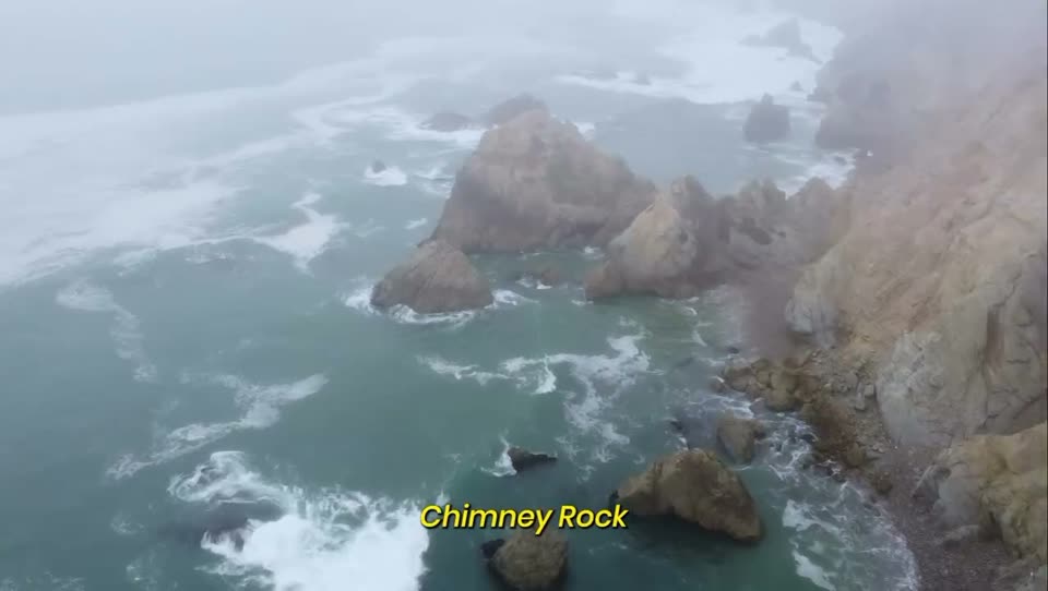 Aerial of foggy California coastline